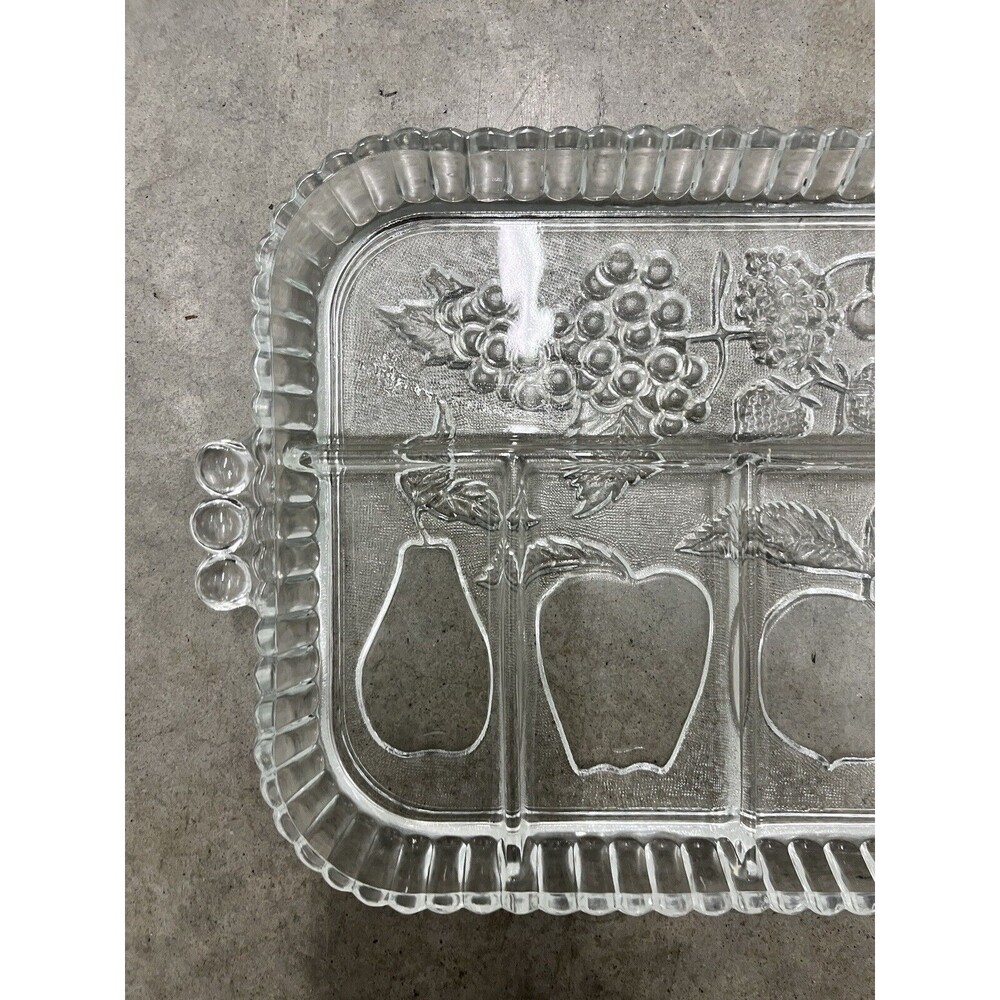 5 Divided Indiana Clear Glass Relish Tray/Platter Fruit Design - Picture 2 of 16